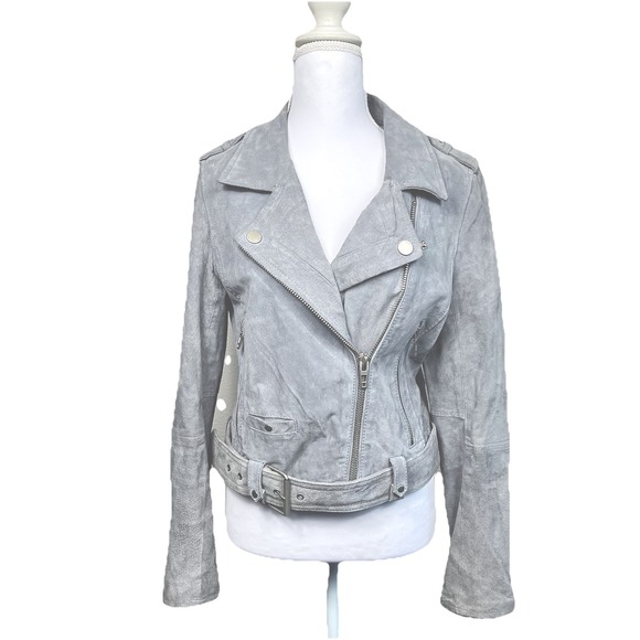 BLANKNYC] Women's Suede Moto Jacket Gray Size M Belted Biker Grunge Streetwear